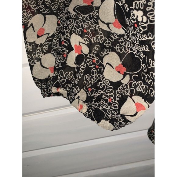 Lily Rose Sz MEDIUM Tunic Peplum Popover Black Scribble Floral Semi Sheer EUC - Picture 6 of 11